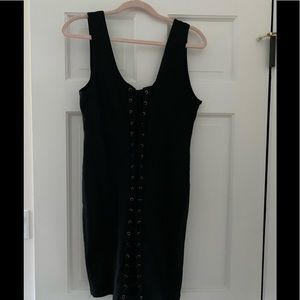 Black stretch lace up party dress